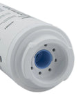 Upgrade Your Water Game 9084 Refrigerator Water Filter For Select Side By Side And Bottom Freezer Fridges White Keeps Water Tasting Fresh Cuts Lead And Metals Removes Chlorine Odor VOCS Pesticides And Pharmaceuticals NSF Certified close-up showing filter's end design.