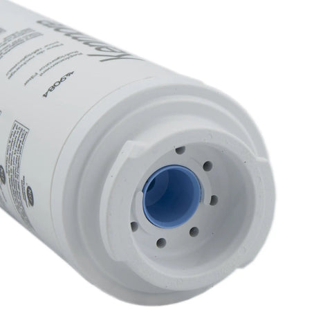 Upgrade Your Water Game 9084 Refrigerator Water Filter For Select Side By Side And Bottom Freezer Fridges White Keeps Water Tasting Fresh Cuts Lead And Metals Removes Chlorine Odor VOCS Pesticides And Pharmaceuticals NSF Certified close-up showing filter's end design.