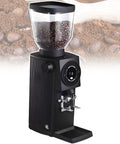 Game Changing Stepless Coffee Grinder With 83 mm Steel Burrs, Heavy Hitter One Kilo Hopper, sleek design with coffee beans.