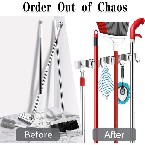 Heavy Duty Wall Mount Broom And Mop Holder With Four Racks And Five Hooks Built To Last Stainless Steel Wall Organizer comparison