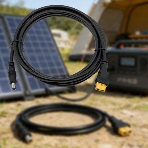 XT60 Solar Extension Cable Connector Adapter for Outdoor Power Supply, Durable Energy Link Model 5525 in camping setup