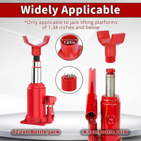 2 In 1 Bottle Jack Adapter Universal Steel Adapter with sleeve, fits 1.61 inch or smaller, for round and square axles, image of jack setup