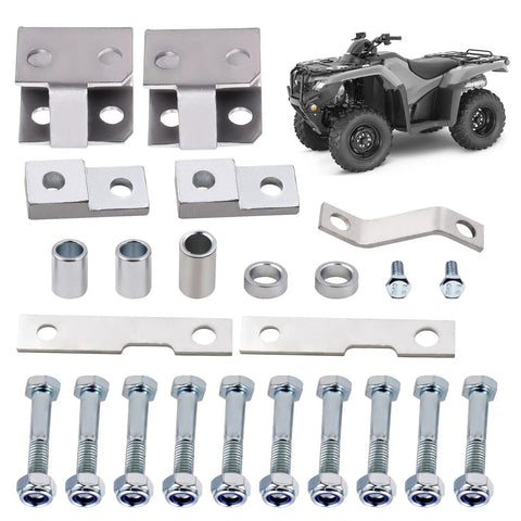 Beefed Up Two Inch Leveling Lift Kit For Honda Rancher 350 400 AT 2000 To 2006 components with bolts, brackets, bushings.