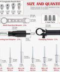 Professional Rivet Gun Adapter Kit With Flex Head And 210 Pcs Assorted M3 M4 M5 Aluminum Pop Rivets Includes Wrench And Clamping Fixture, showing components and sizes.