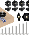 Boss Tier 20 Piece T Track Knob Kit 1/4 Inch 20 Thread Universal T Slot Hardware Quick Release Cam Knobs components on wood