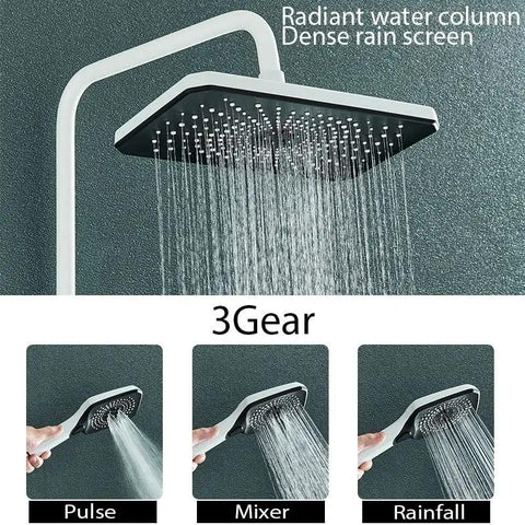 RIBEUJIZS Digital Shower System, White Digital Display Shower System Set LCD Hot and Cold Bathroom Faucet with 3 gear rain screen.