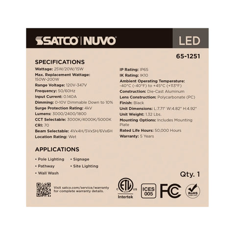 Heavy Duty Led Flood Light Sixteen Pack With Field Selectable 25 20 Or 15 Watts And Adjustable 3000 4000 Or 5000 Kelvin Lighting Delivers 1800 To 3000 Lumens For Outdoor Parking Lots And Job Sites In Matte Black Finish specifications card with wattage, lumens, and operating details.