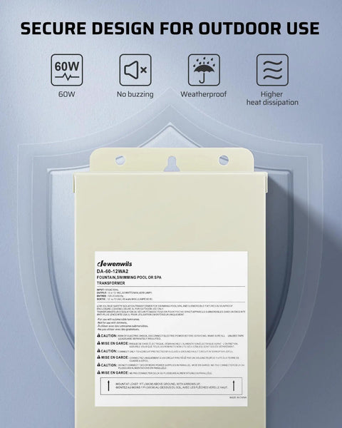 60W Pool Light Transformer Converts 120V AC To 12V And 13V AC For Pool Spa Fountain And Landscape Lighting Dual Output Waterproof Indoor Outdoor Use Low Voltage Safety Transformer with secure design and weatherproof features