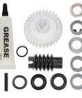 Gear And Sprocket Replacement Kit For Chamberlain Sears Craftsman One Third And One Half HP Chain Drive Garage Door Openers DIY Friendly Includes Worm Gear Bearings Sprocket Bearings Grease And Motor Shaft Components, showing gears and grease tube.