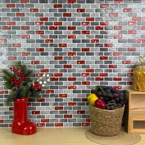 Red Marble Peel And Stick Backsplash Tiles For Kitchen And Bathroom 12 By 12 Inches 10 Sheets Self Adhesive Easy Install