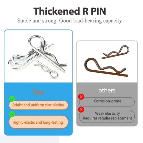 188-Piece Hitch Pin Clip Kit With R Clips And Hair Pin Retaining Pins showing zinc plated and rusted pins comparison