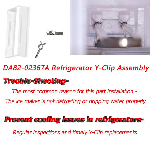 Refrigerator Icemaker Y Clip Assembly Kit With Cooling Loop Retainer For Easy DIY Replacement Stops Frost Buildup And Drips Includes Two Y Clips And One Retainer Fits DA61-12775A And Related Models AP6261443 4922147 EA12115467, metal clips and retainer shown installed