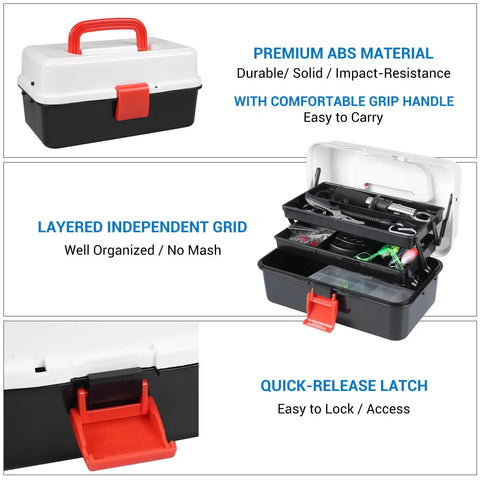 All In One 3 Layer Tackle Box With 213 Pcs Lures Kit And Handy Tool Kit showing ABS material and layered grid
