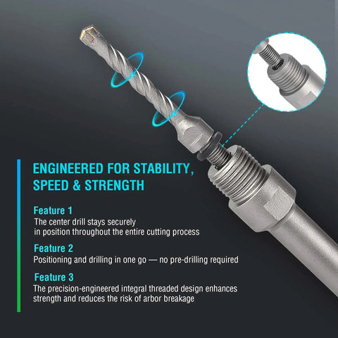 Badass 20 Piece Concrete Hole Saw Kit With Heavy Duty Sds Plus And Sds Max Shanks For Rotary Hammers showing a precision-engineered drill bit.