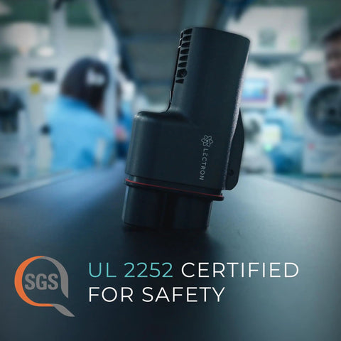 Side view of a NACS to CCS EV Adapter With Interlock for CCS1 Fast Charging and Tesla Superchargers, UL 2252 Certified