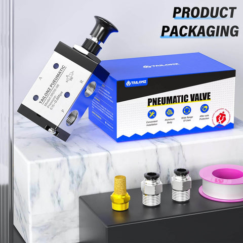 Three Way Two Position Hand Pull Valve One Quarter Inch NPT Air Pneumatic Valve With Pro Grade Manual Push Pull Lever Control Model 3R21008, packaging and accessories