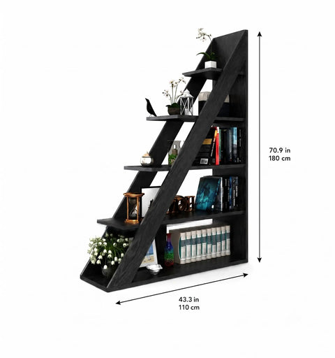 Ladder Bookshelf 5 Tier Industrial Bookcase With Storage Shelves Room Divider Freestanding Display Shelf For Living Room Bedroom And Home Office Black Wood Grain 39.4 W X 70.9 H showcasing decor items