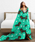 Hella Comfy Dachshund Throw Blanket For Kids Boys And Girls Ultra Soft Fuzzy Weenie Dog Breathable Couch Wrap Total Chill Gift 40 By 50 Inches All Season Rad Vibes on a joyful woman in a bedroom.