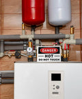 No Nonsense Aluminum Tent Warning Signs, Double Sided Heat Hazard Plates, 5 X 3.5 Inch sign on plumbing with indicators.