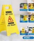 Wet Floor Sign Caution Foldable Double Sided Bilingual For Commercial Use Yellow 2 Pack Pool Area Safety Warning Signs