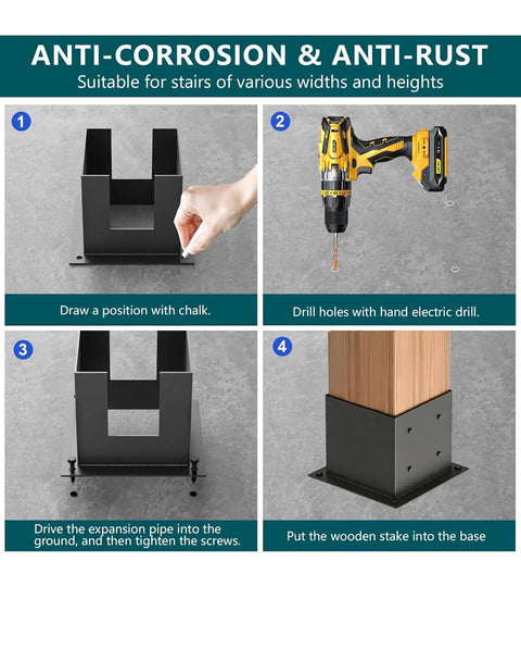 Beefy Heavy Duty 6x6 Post Base Brackets Kit Two Pack With Inner Size 5.6x5.6 For Wood Posts, Black Powder Coated Steel, Pavilion Deck Railing Support, Durable Welded Construction Base Plate Included