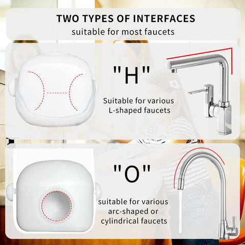 Universal Faucet Extender For Bathroom Sink And Kitchen Tap With Soft Spray Aerated Nozzle And Anti Splash Guard Easy Peasy Setup Durable Chrome Trim displaying two interface types for faucets.