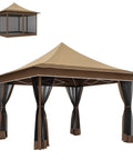 Beige 12 X 12 Ft Pop Up Canopy Tent With Mesh Netting UPF50 Instant Sun Shelter, featuring height adjustability and bugproof design.