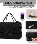Underseat Personal Item Bag With USB Charging Port, Grab And Go 30L Travel Duffel showing charging feature and connectors