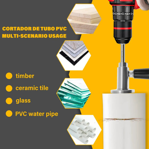 7 Inch Inside PVC Pipe Cutter With Adjustable Depth From 0 To 7 Inches, Handle And Locking Ring in use on PVC pipe