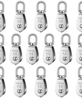 Set of Heavy Duty 16 Pack M15 Single Pulley Block With 304 Stainless Steel Rope Roller, 80 lb Capacity