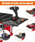 Foldable Magnetic Work Table For Milwaukee Packout Toolbox Heavy Magnetic Tool Tray No Drilling Required Converts Your Box Into A Mobile Workstation In A Snap Space Saving Design For Quick Access shown with various tools