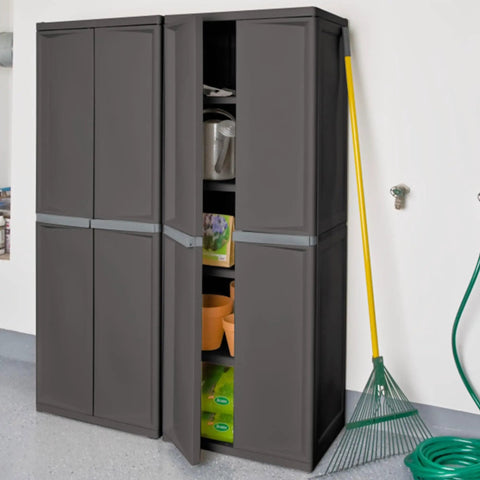 4 Shelf Heavy Duty Plastic Storage Cabinet With Easy Assembly For Garage Basement Attic And Mudroom Gray Storage Unit For Bins And Tools