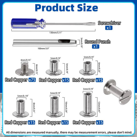 Slick Chicago Screws Assortment Kit Featuring 150 Silver Binding Rivets 5mm To 12mm Plus 4mm Flat Heads with tools.