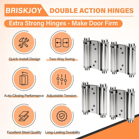 4 Pack 3 Inch Double Action Spring Door Hinges Dual Swing Saloon Hinges With Screws And Pins Heavy Duty Stainless Steel