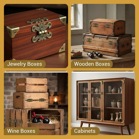 Vintage H Shape Hinges Set 1.6 Inch Antique Mini Decorative Hinges on cabinets and wooden boxes