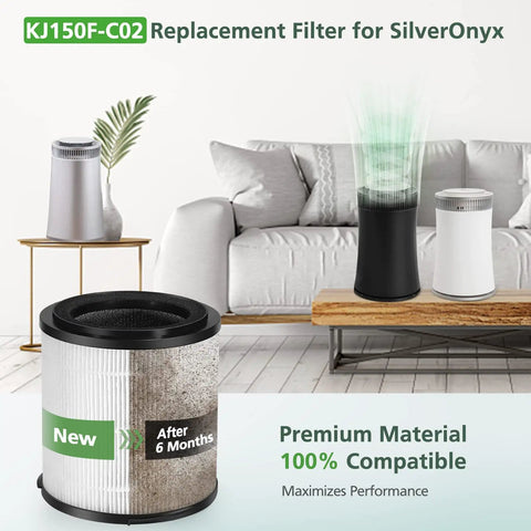 True HEPA Replacement Filter for Large Room Air Purifier with Activated Carbon Fits 5 Speed SilverOnyx KJ150F C02 displayed indoors