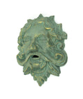 Heavy Duty Cast Iron Celtic Green Man Wall Plaque Sporting A Dead Cool Antiqued Verdigris Finish Standing Ten Inches Tall, detailed face design.