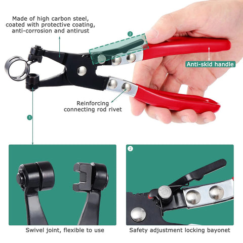 Hose clamp plier by Amazon with red handles and swivel joint; adjustable locking bayonet for 5–18mm clamps