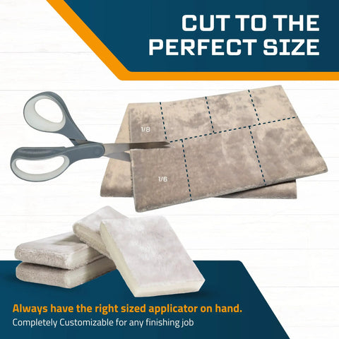 Slick Double Thick Stain Applicator Pad For Wood Finishes and Gel Coating, customizable size with scissors for precise application.