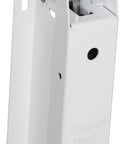 Genuine Freezer Door Hinge Replacement Part 297322100, white durable heavy-duty build, front view of hinge for quick install on compatible refrigerators.