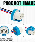 Hella Tough Headlight Wiring Harness With 3 Pin Ceramic Connector Plug for 9007 9004 HB1 HB5 Bulbs, close-up view.
