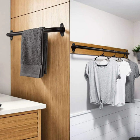 Matte Black 12 Inch Wall Mount Stair Handrail 1.3 Inch Metal Pipe Grab Bar with towel and clothes hanging