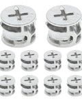 Heavy Duty Cam Lock Fittings For Furniture Assembly 10 Piece Pack Of Rust Proof Nickel Plated Carbon Steel Locking Nuts view showing multiple locking nuts.