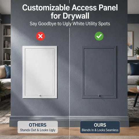 White Concealed Drywall Access Panel 29X32 With No Sweat Toolless Install For Quick Plumbing And Electrical Upkeep displayed on a gray wall.