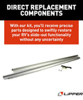 In-Wall RV Slide-Out Dual Rack Repair Kit With Hook Racks V-Rollers Retainers Rivets Rack Shoes Wear Pads Plugs Sealing Foam