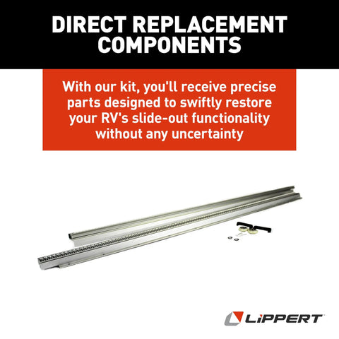 In-Wall RV Slide-Out Dual Rack Repair Kit With Hook Racks V-Rollers Retainers Rivets Rack Shoes Wear Pads Plugs Sealing Foam