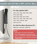 Straight Up Sturdy Wall And Underdesk Mount For Micro PC With Vesa Compatible Mini PC Bracket Including A Nifty Pen Holder And No Sweat Cable Management For Optiplex showing compatibility details for Dell Micro MFF.