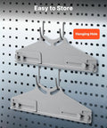 Heavy Duty Carbon Steel Wheel Alignment Tool Featuring A Digital Angle Finder And Measuring Tapes For Dead Nuts Accurate Toe And Camber Adjustments On Cars Trucks And Suvs Garage hanging on pegboard with hooks.