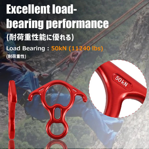 Beefy 50 kN Rescue Figure Belay And Rappel Device With Bent Ear Descent Gear for Rock Climbing showing load-bearing capacity