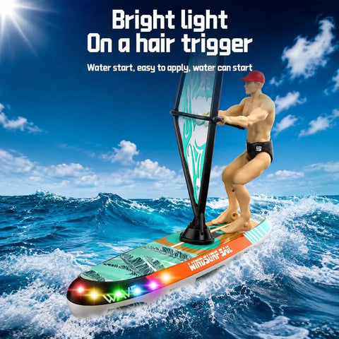 Pro RC Boat For Adults With 2.4G Pro Control in action, LED lights on, never flip hull surfing waves, outdoor sailing fun.